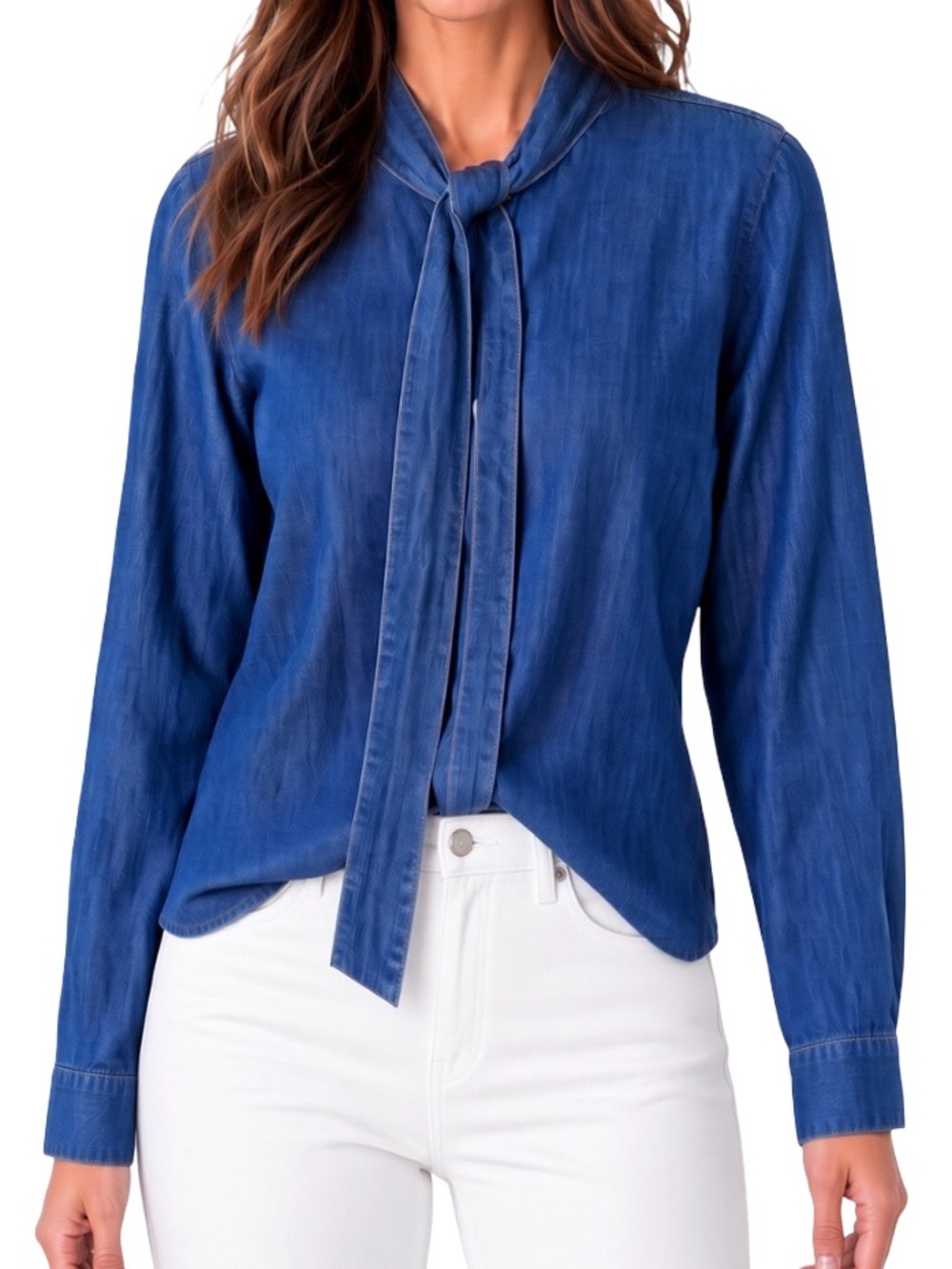 Nanette by Nanette Lepore Denim Tie-Neck Blouse Blue Size XL NWT